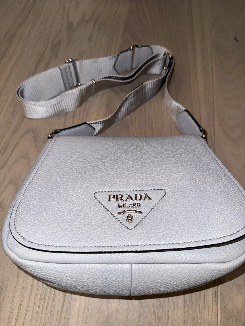 Prada Grey Pebbled Leather Crossbody Saddle Bag, Vitello Daino